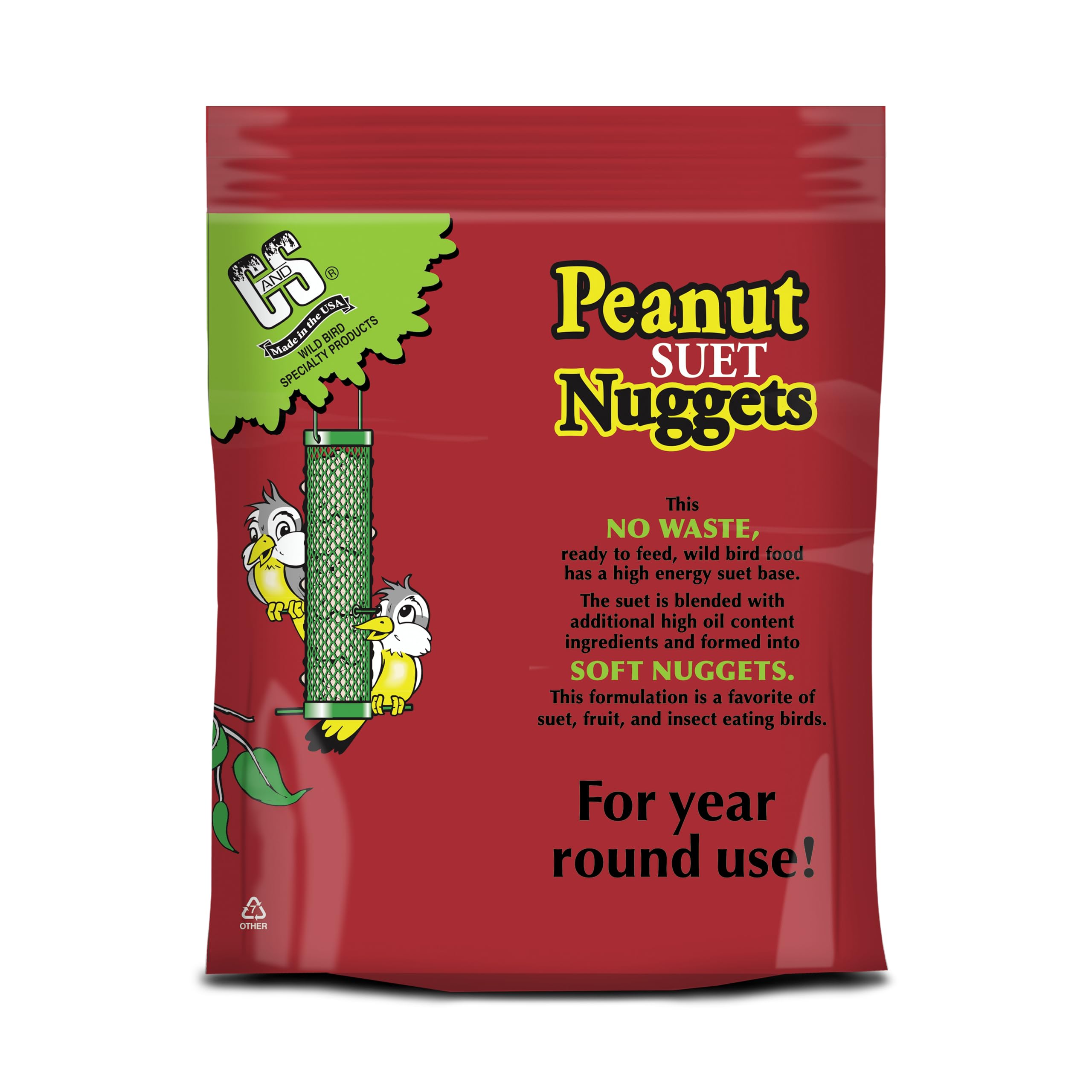 C&S peanut nuggets in a backyard scene attracting woodpeckers and nuthatches