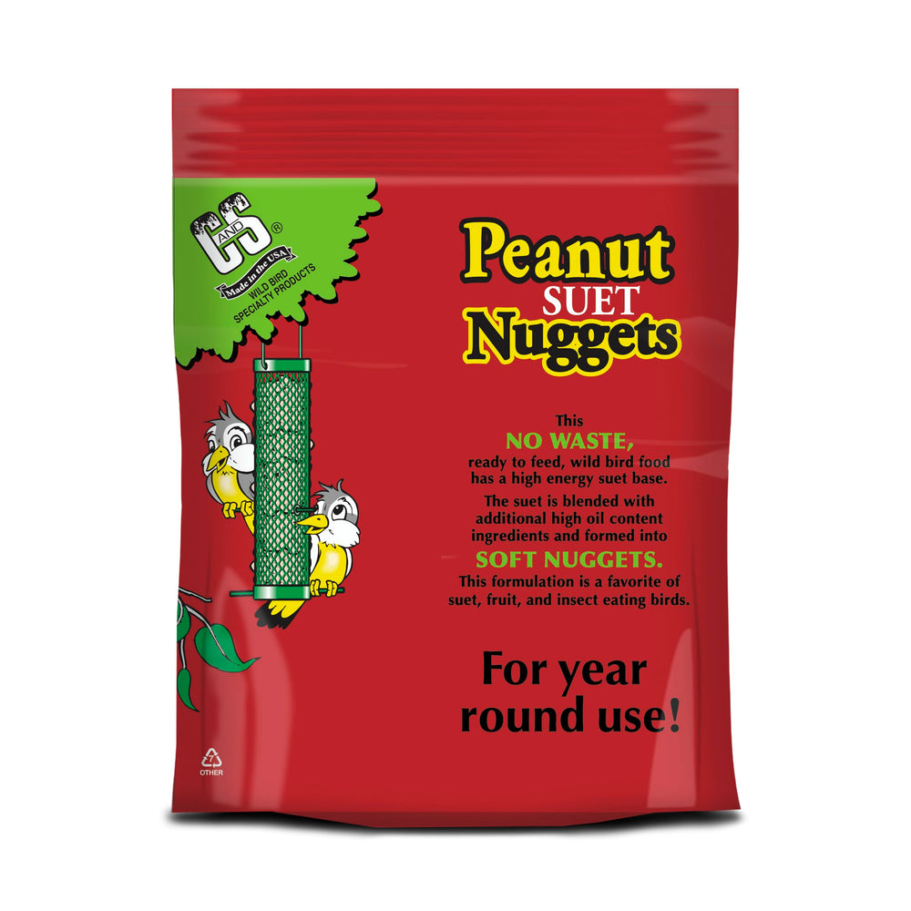 C&S peanut nuggets in a backyard scene attracting woodpeckers and nuthatches