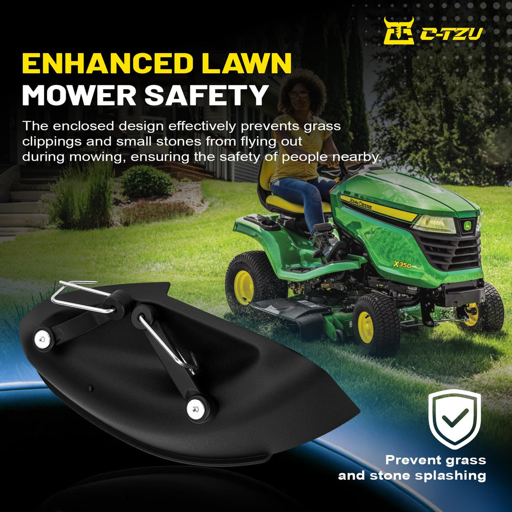 C-Tzu mulching cover mounted on a John Deere deck showing proper fit and restored mulching benefit