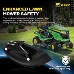 C-Tzu mulching cover mounted on a John Deere deck showing proper fit and restored mulching benefit