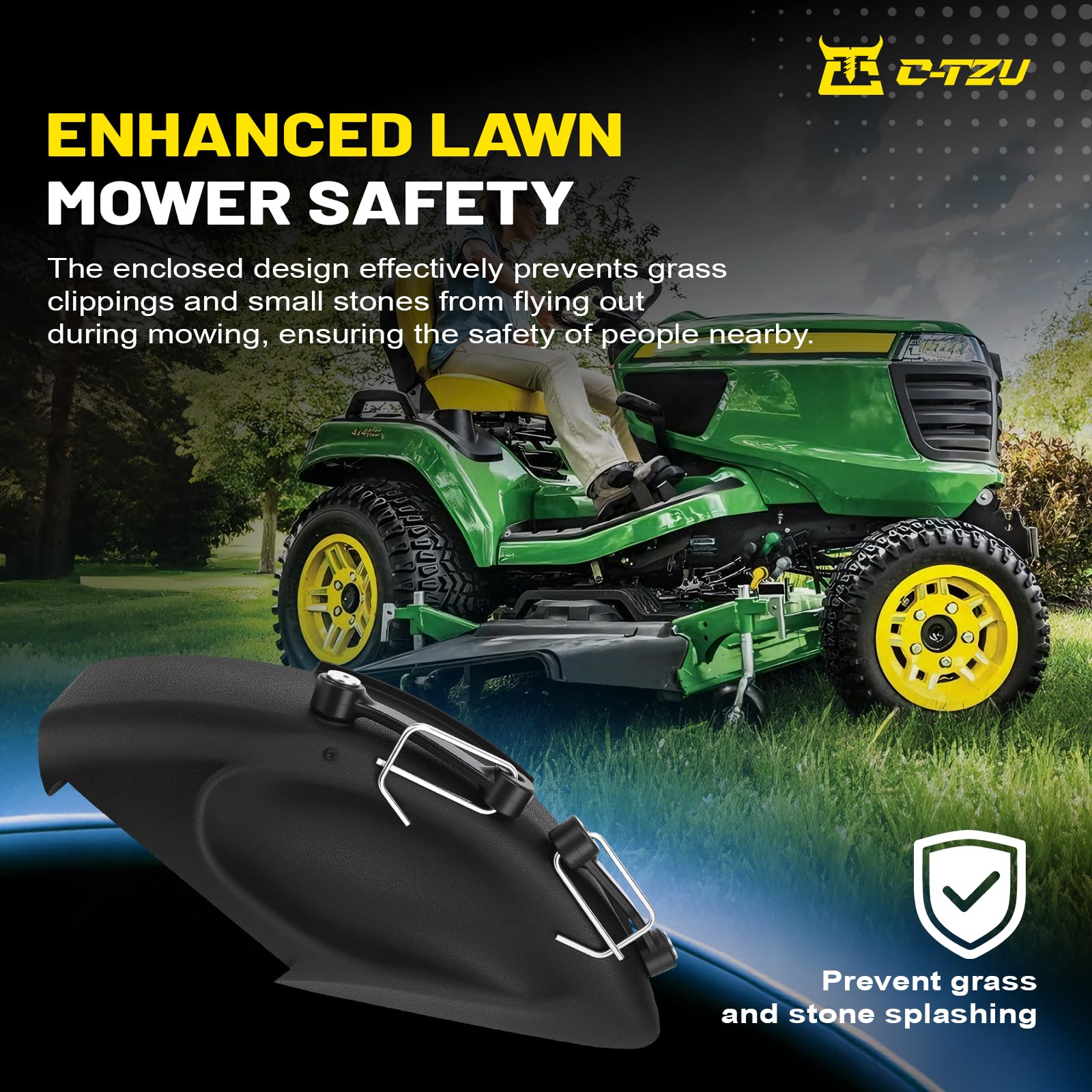 C-Tzu mulch cover installed on a tractor deck for restored mulching function