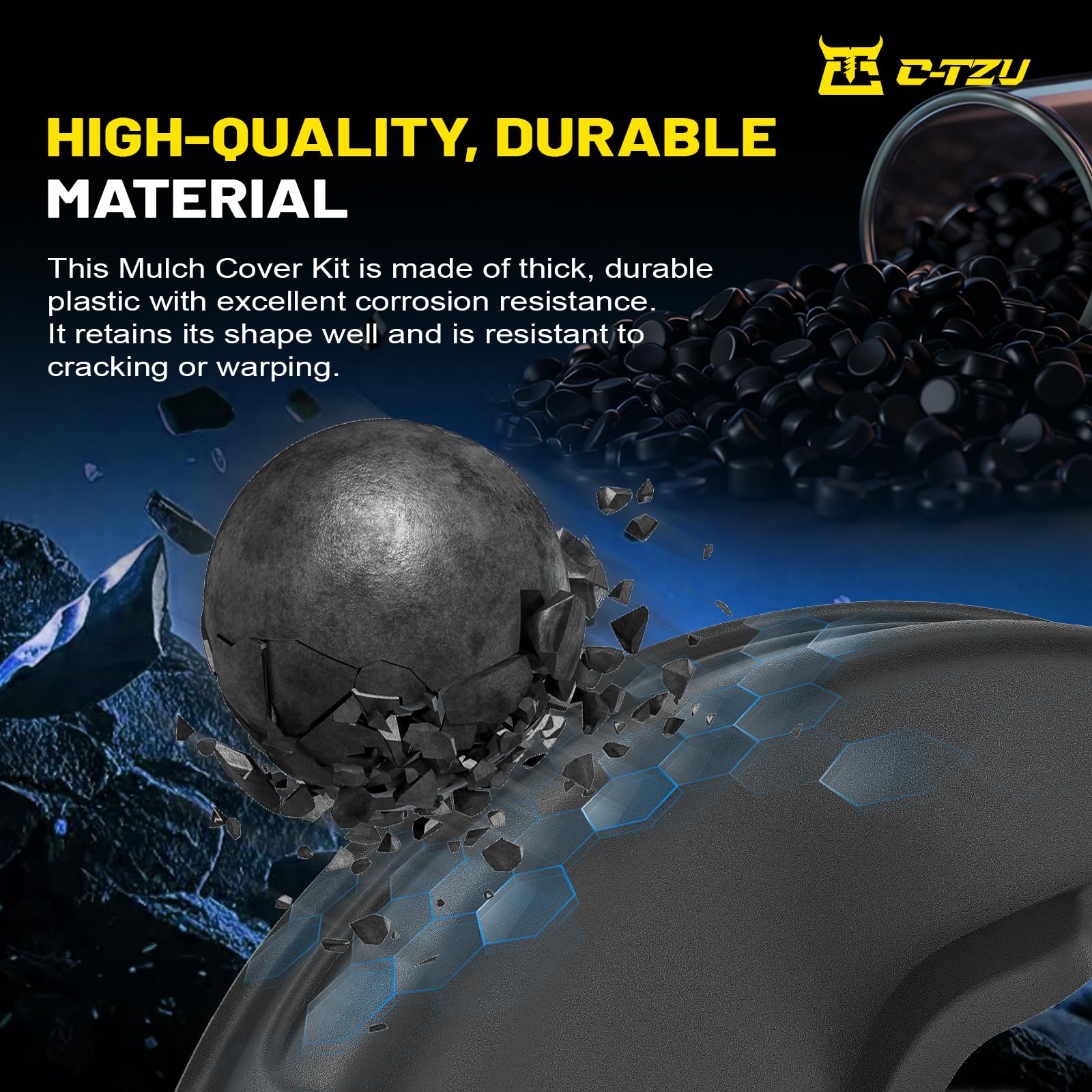 C-Tzu mulch cover next to ruler to show size and accurate fit benefit