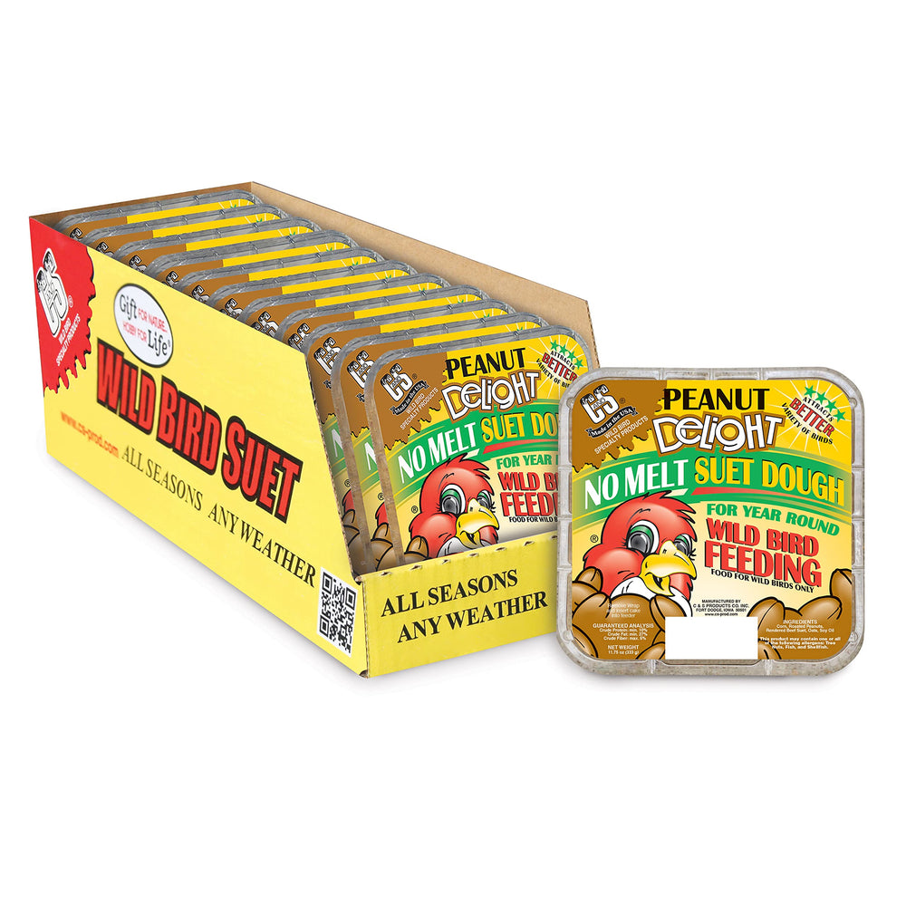 Product label on C&S Peanut Delight cake highlighting ingredients and no-melt feature