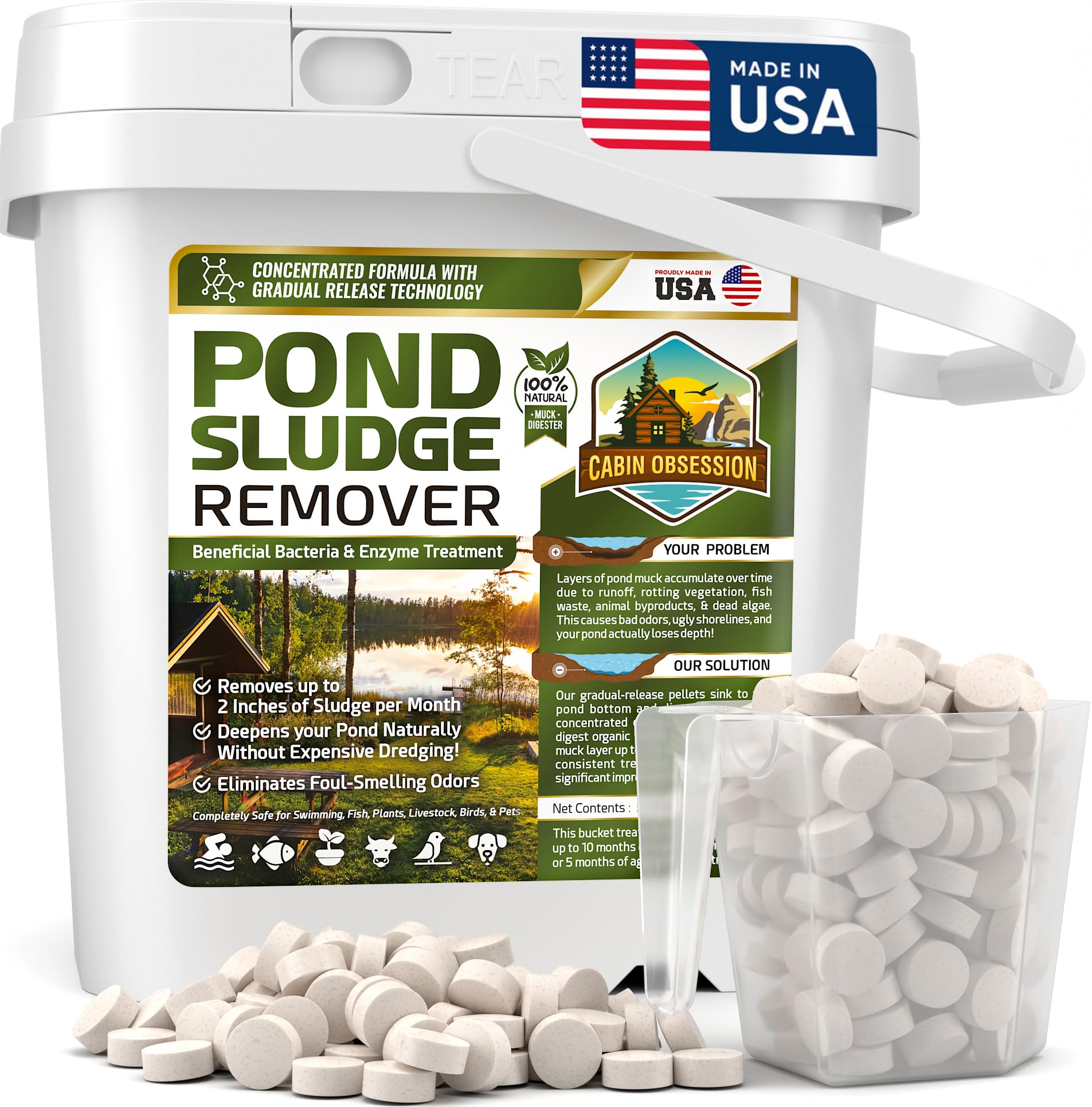 Cabin Obsession front packaging showing 5 lb bucket and benefits