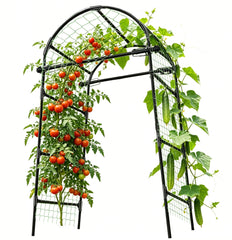 CACERIAWM front view of black garden arch trellis showing structure and walk-through benefit