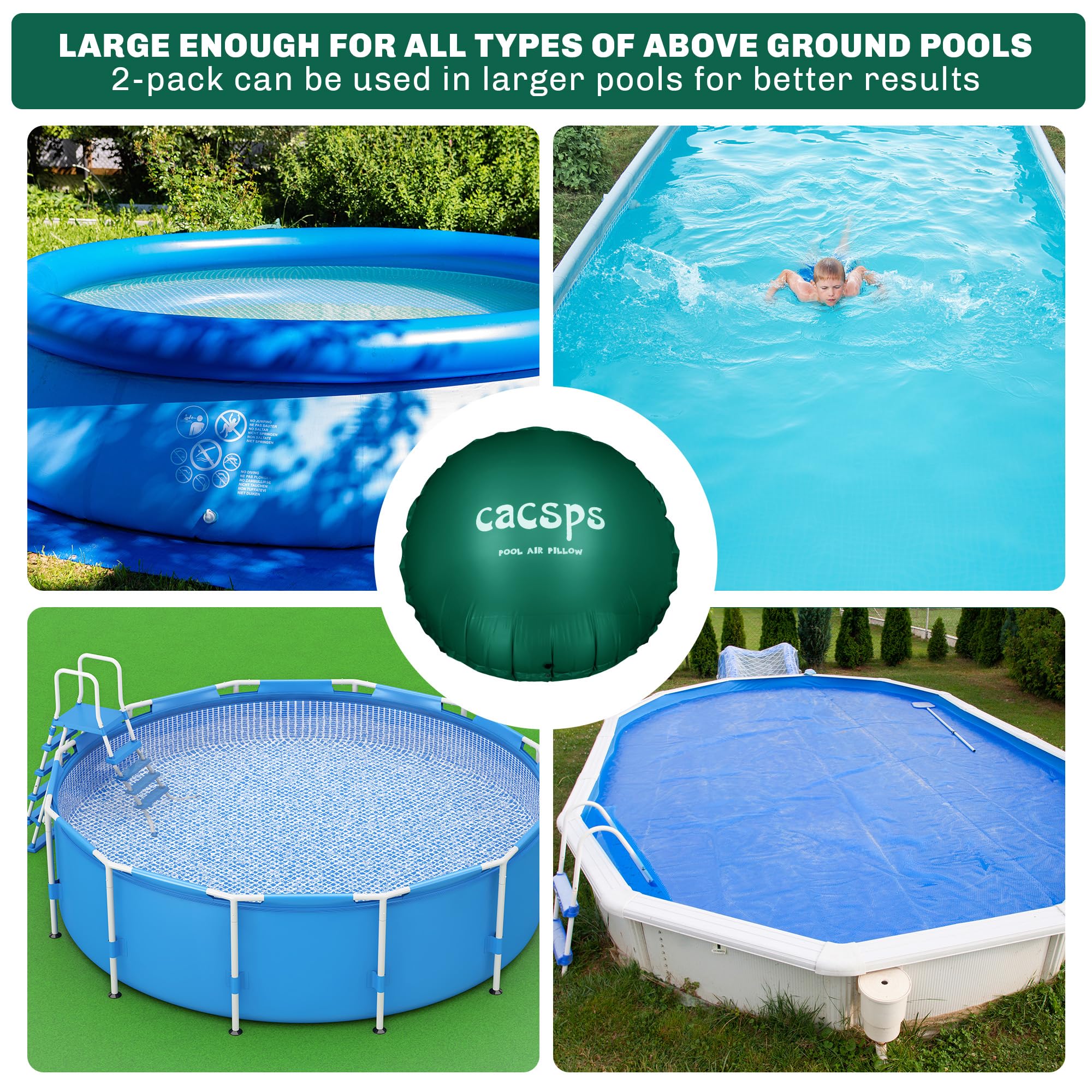 CACSPS pool pillow beside ladder showing scale and correct fit