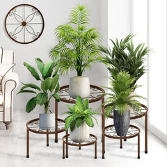 CADANI front view of five metal plant stands showing tiered arrangement and neat display