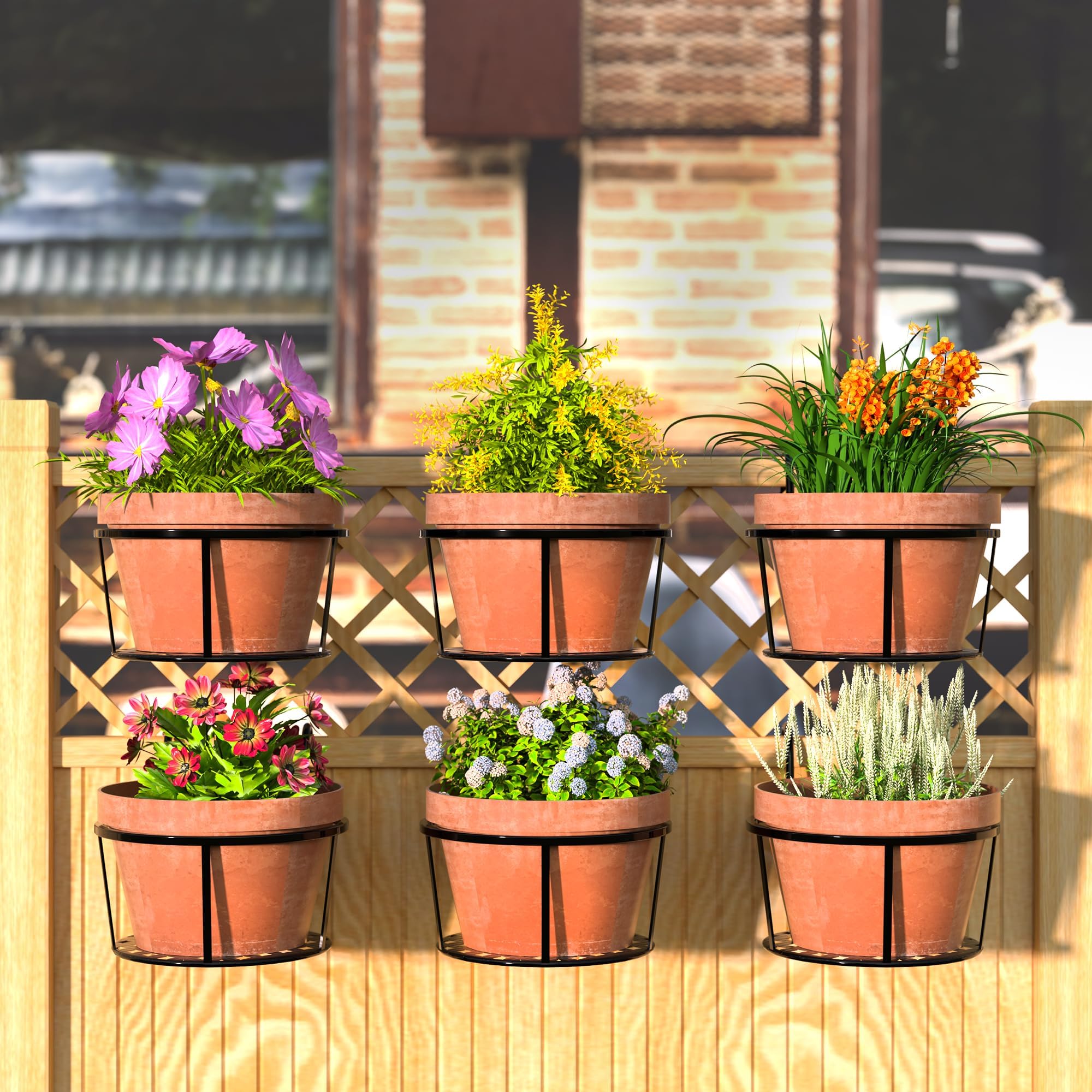CADANI holders in use on balcony with flowers showing space-saving display benefit
