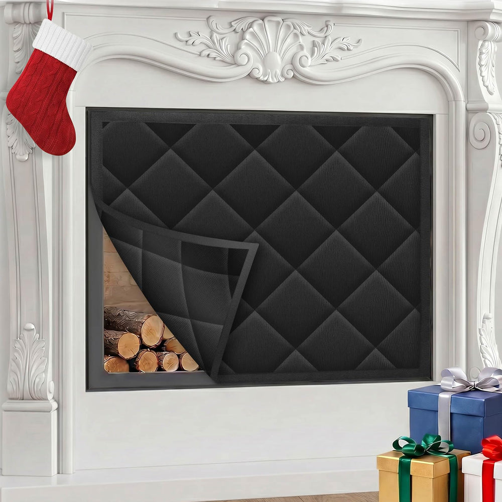 CADARA front view of blanket covering fireplace, reduces drafts