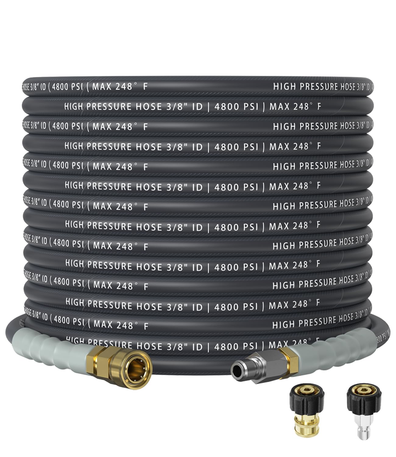 CADEGUO coiled 50ft pressure washer hose shows durable length and storage benefit