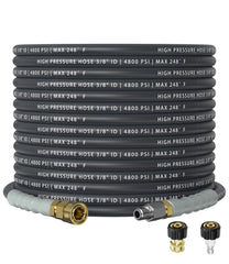 CADEGUO coiled 50ft pressure washer hose shows durable length and storage benefit