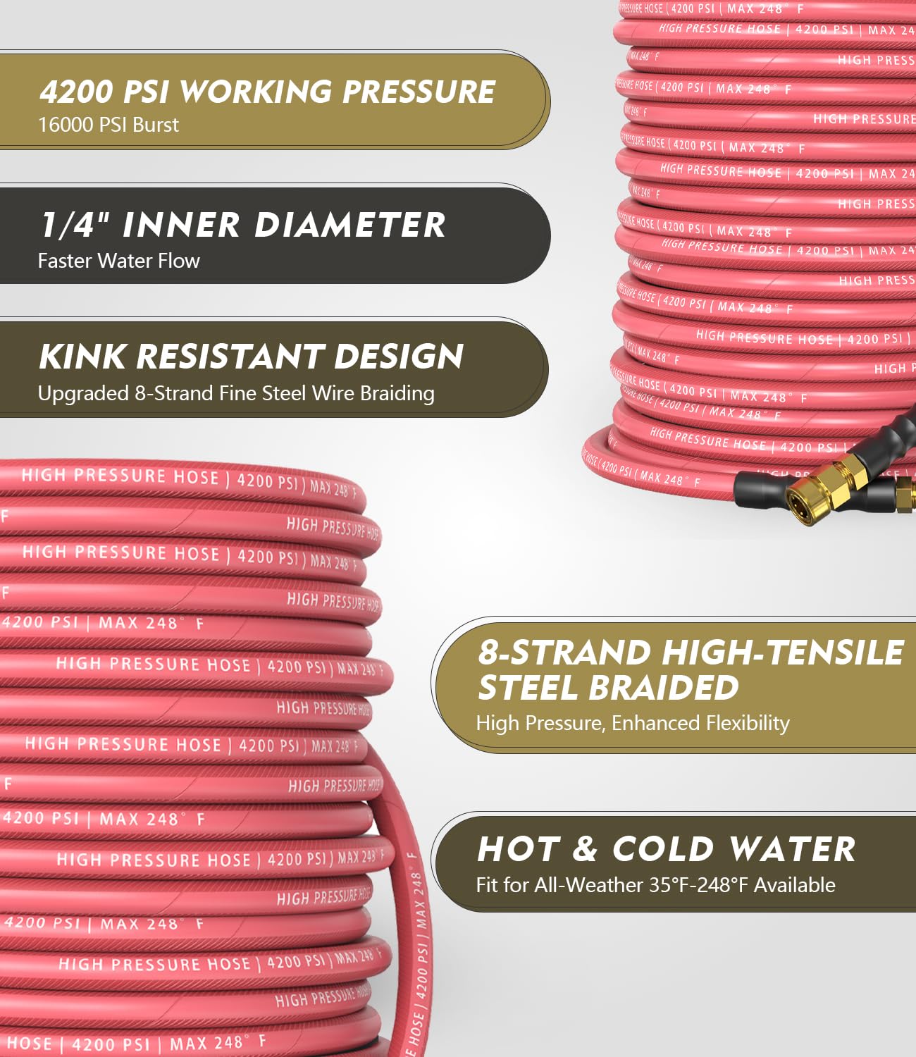 CADEGUO full-length hose stretched across driveway showing extended 50 ft reach advantage
