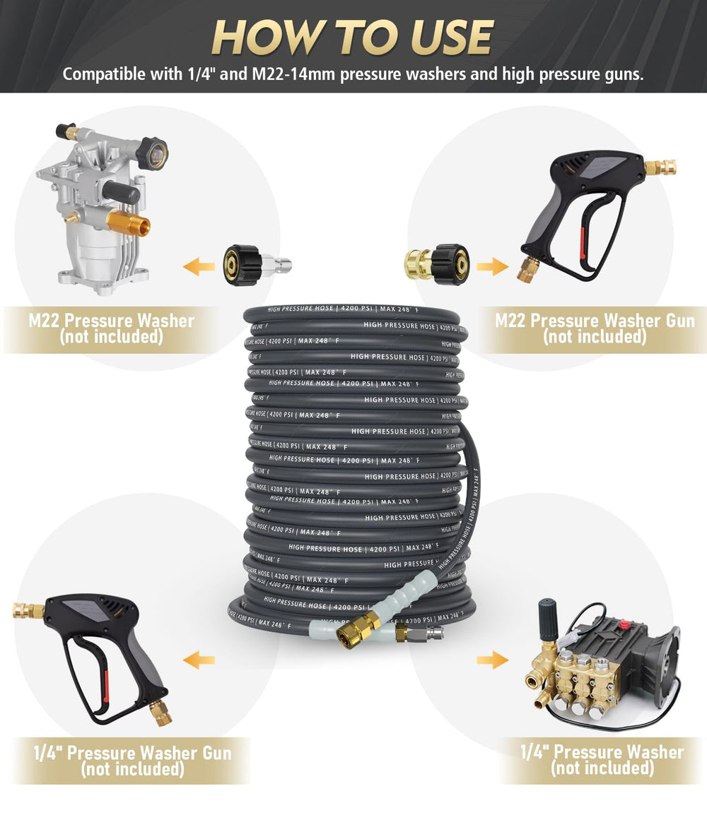 CADEGUO neatly stored coiled hose on a hook showing easy space-saving storage