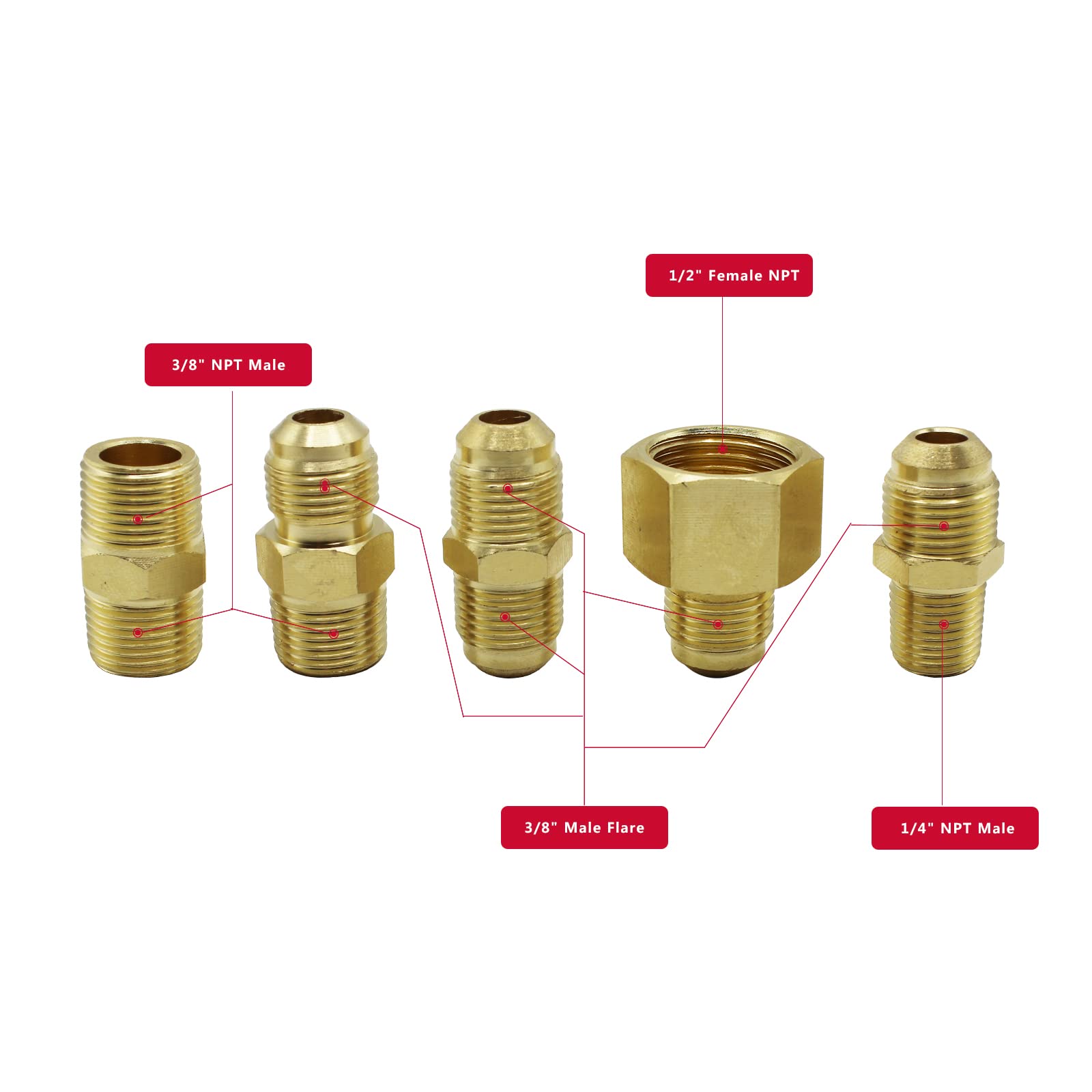 CADOAHJ close-up solid brass 3/8" flare swivel fitting highlighting corrosion resistance benefit