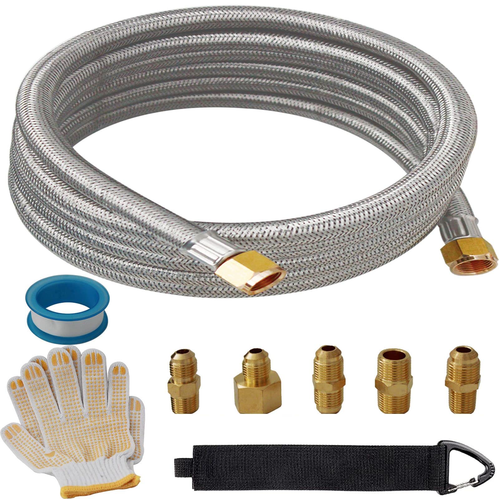 CADOAHJ front view of 3/8" flare propane extension hose showing durable construction and length advantage