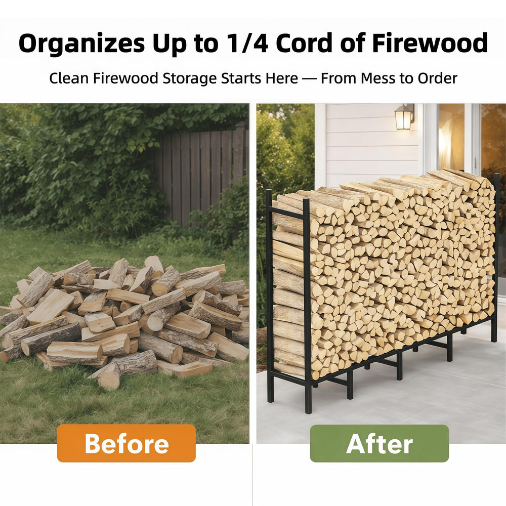 CADUKE rack elevated 3.5 inches off ground promoting airflow and dryer firewood