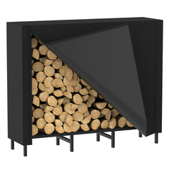 CADUKE firewood rack front view showing covered top and neat log storage benefit dry wood