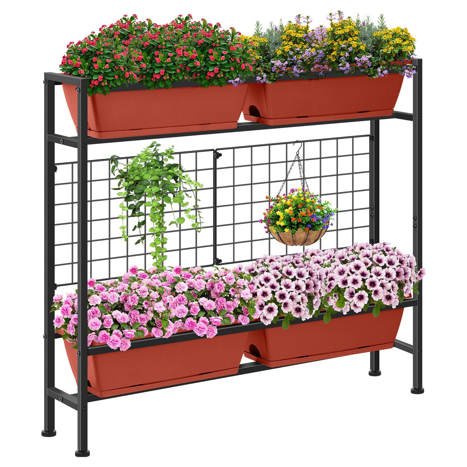 CADUKE front view of elevated planter showing organized planting zones and color