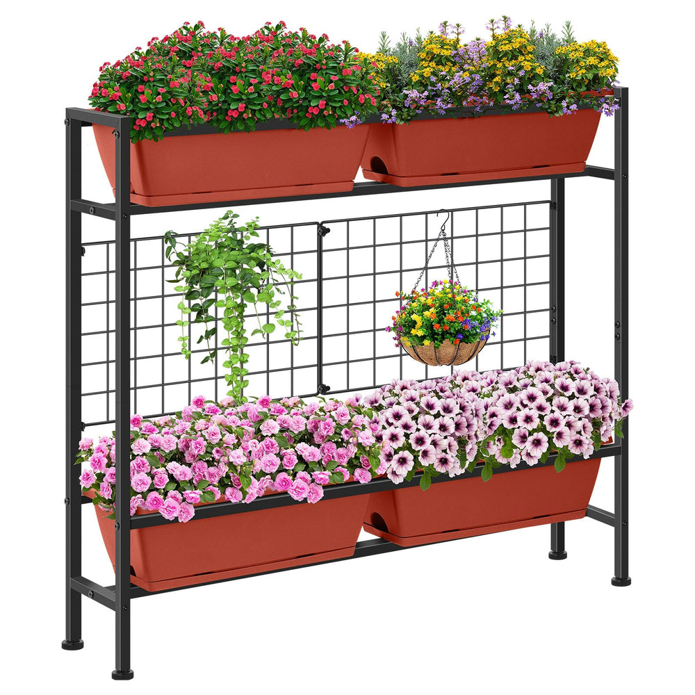 CADUKE front view of elevated planter showing organized planting zones and color