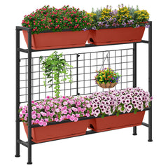 CADUKE front view of elevated planter showing organized planting zones and color