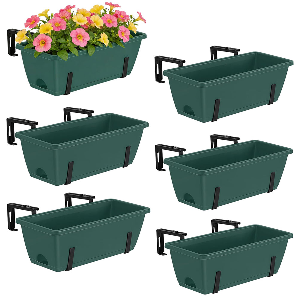 CADUKE front view of six green planter boxes showing uniform appearance and curb appeal