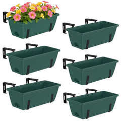 CADUKE front view of six green planter boxes showing uniform appearance and curb appeal