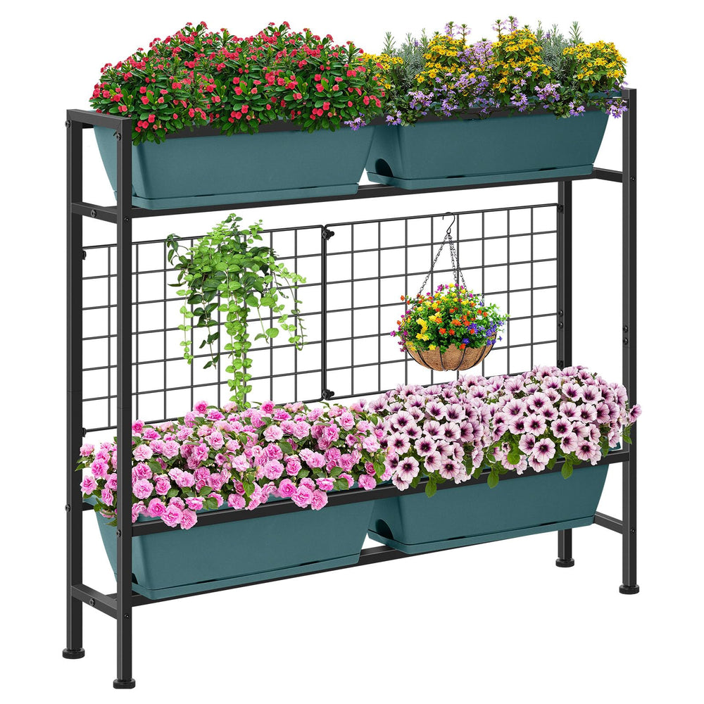 CADUKE front view of raised planter box showing organized planting zones and stability