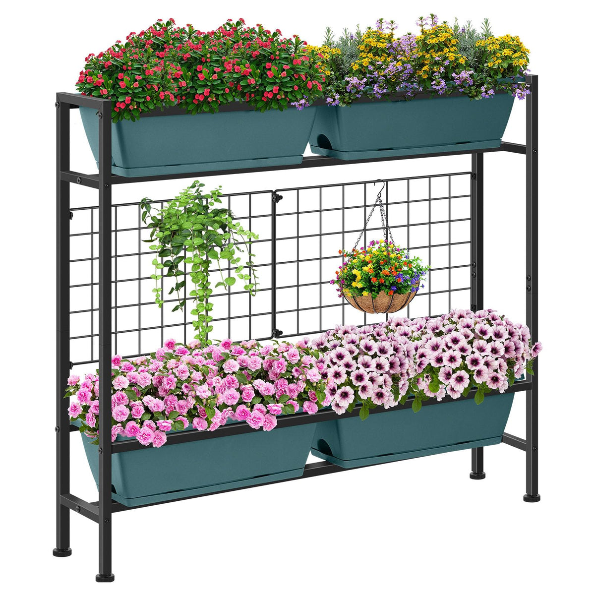 CADUKE front view of raised planter box showing organized planting zones and stability