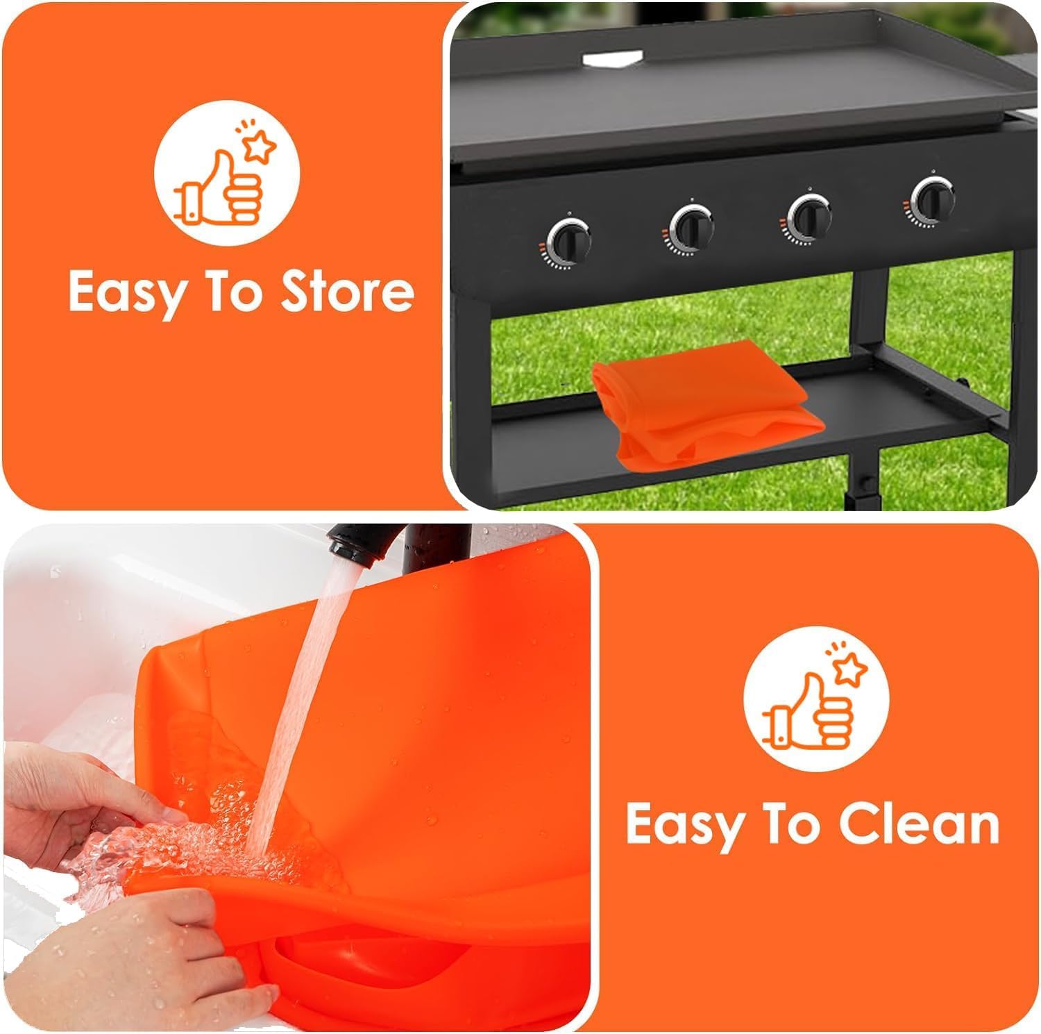 Cadyaw mat in use on Blackstone griddle keeping debris off