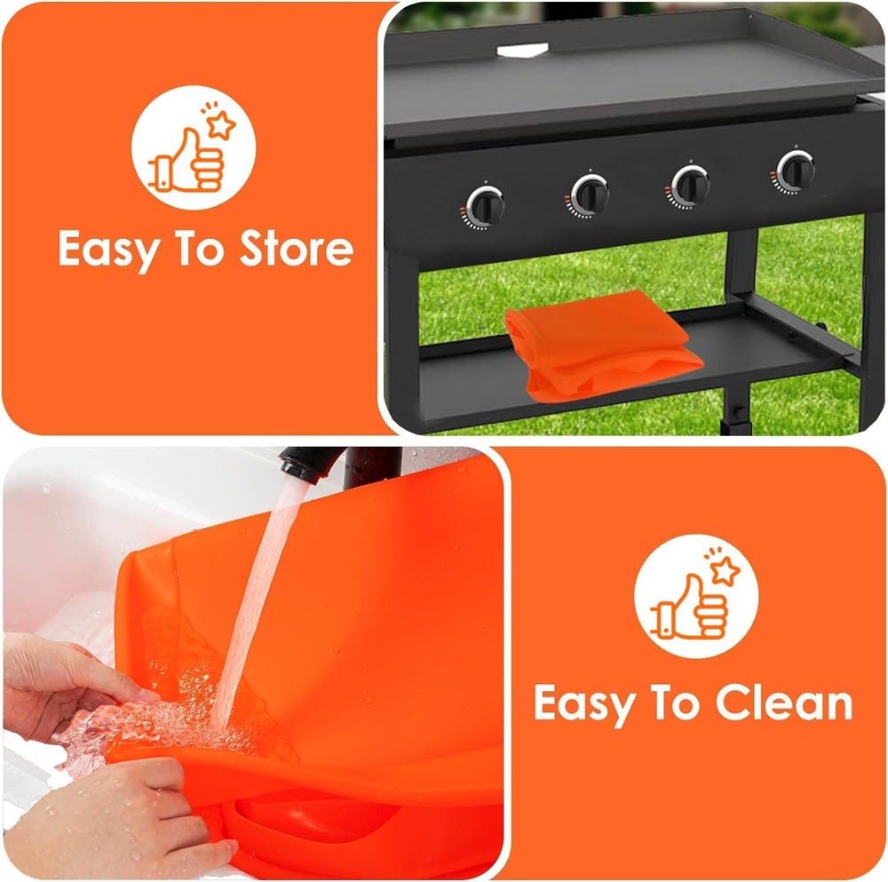 Cadyaw mat in use on Blackstone griddle keeping debris off