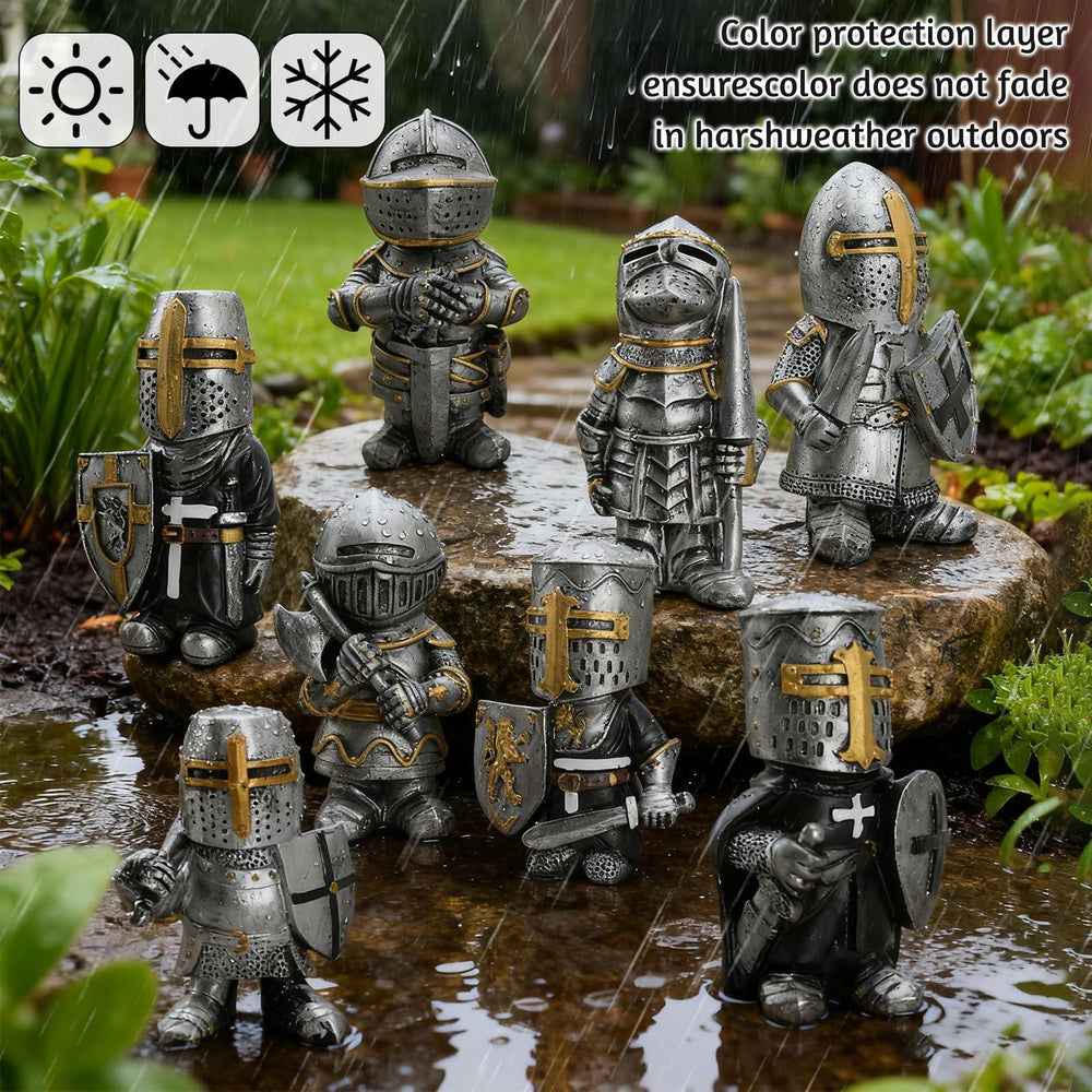 CAFELE knight gnomes nestled in flowerbed offering whimsical focal points and seasonal interest