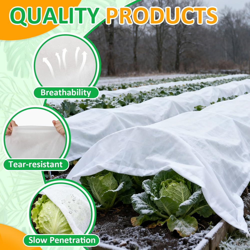 Cahomo draped over vegetable row protecting seedlings from frost and bright sun