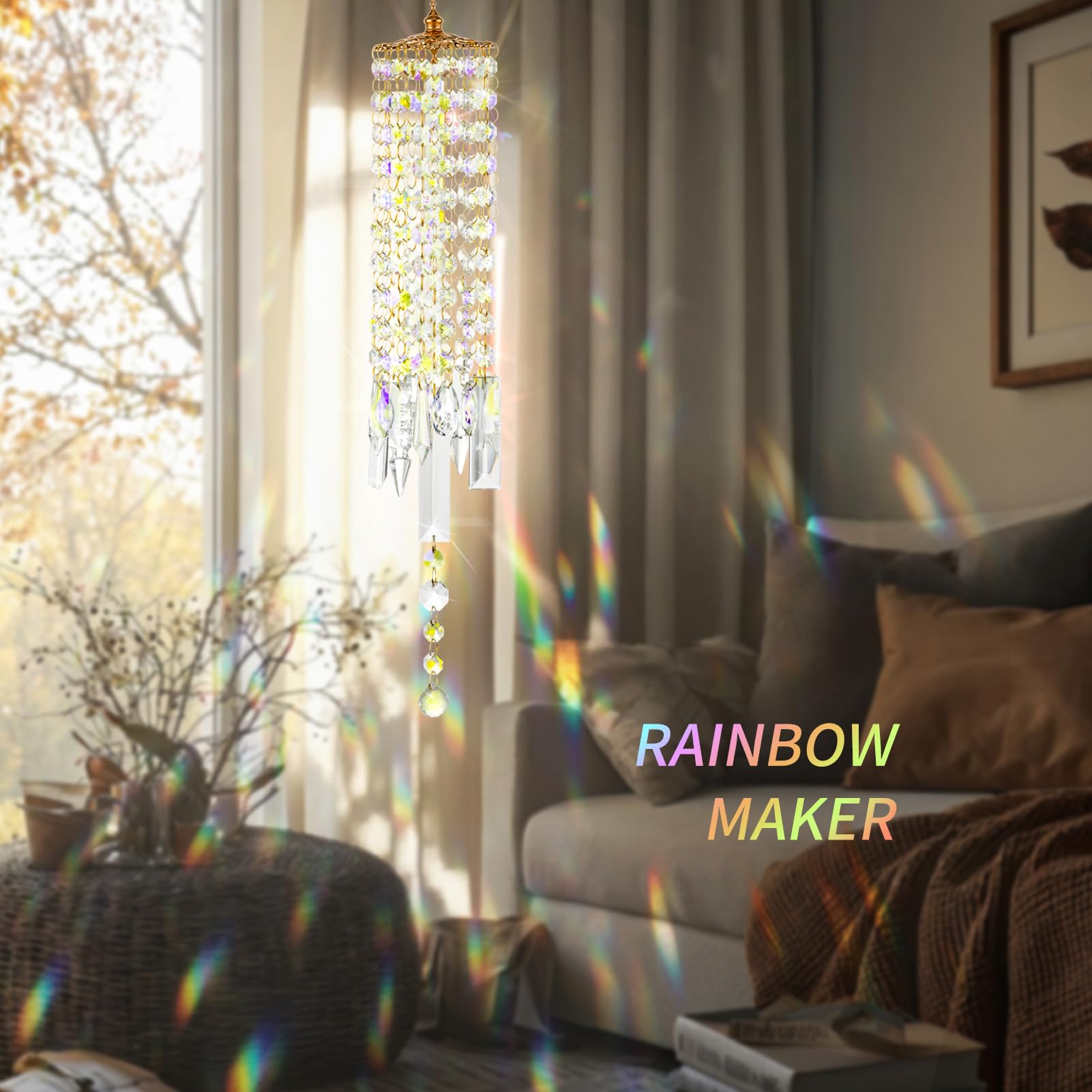 CAIYUCWC hung in window casting rainbow spots for brightening rooms benefit