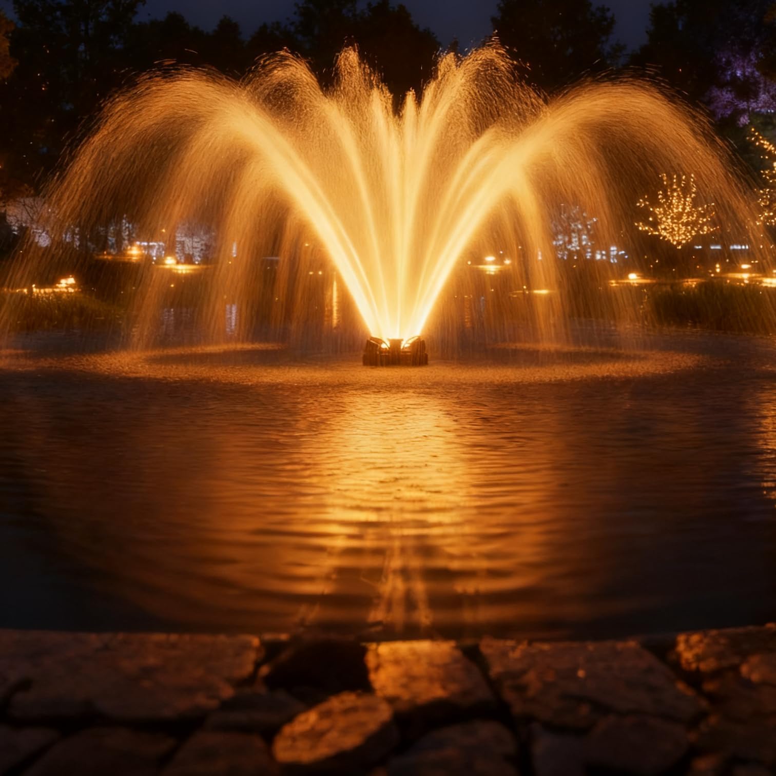 cakuuma front view floating fountain showing full-unit benefit of dramatic water display