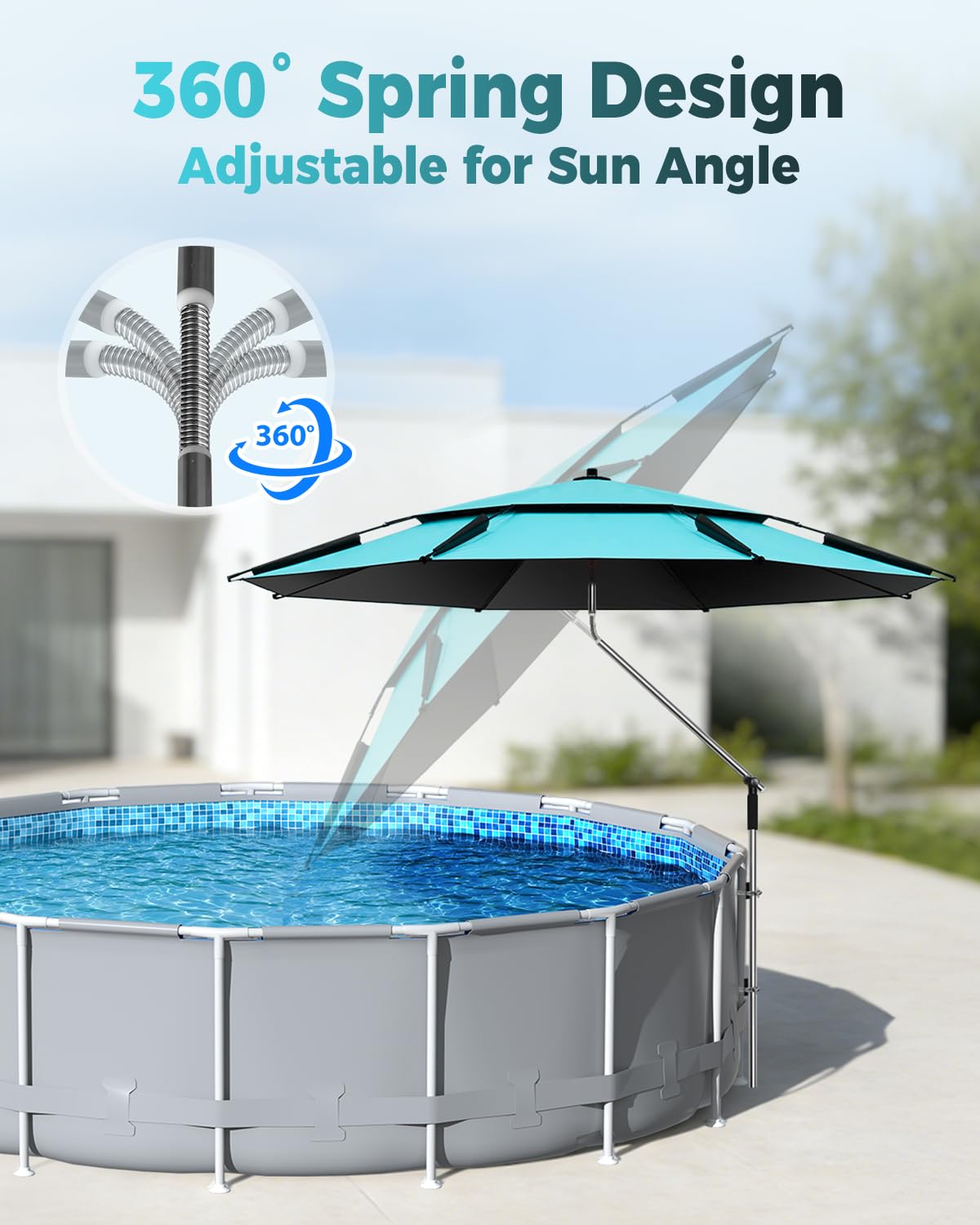 Calanofin adjustable pole and tilt demonstrating flexible shade