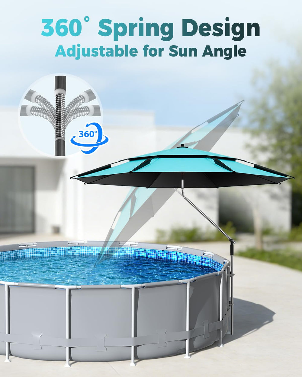 Calanofin adjustable pole and tilt demonstrating flexible shade