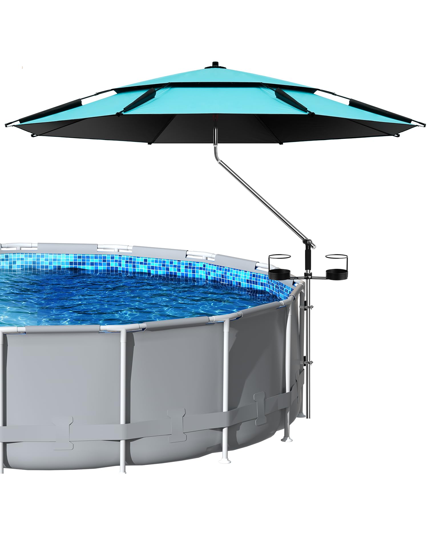 Calanofin umbrella front view showing canopy and shade benefit