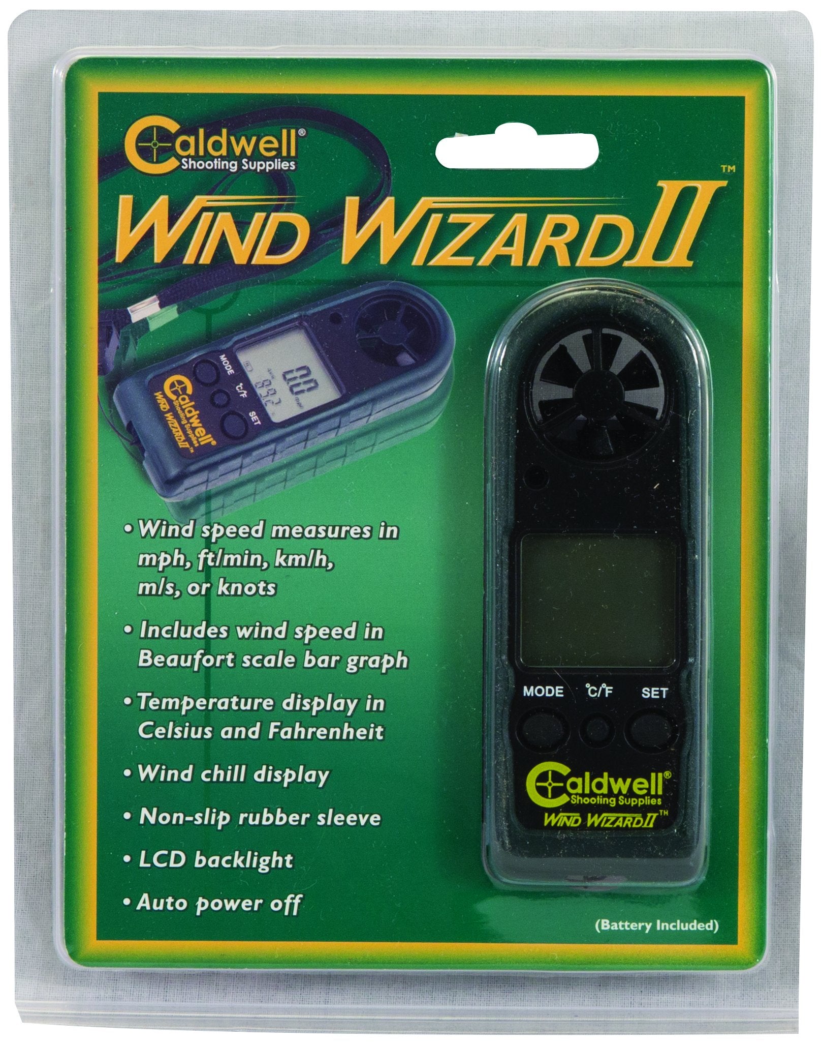 Caldwell Wind Wizard II backlit LCD clearly visible for low-light readings benefit