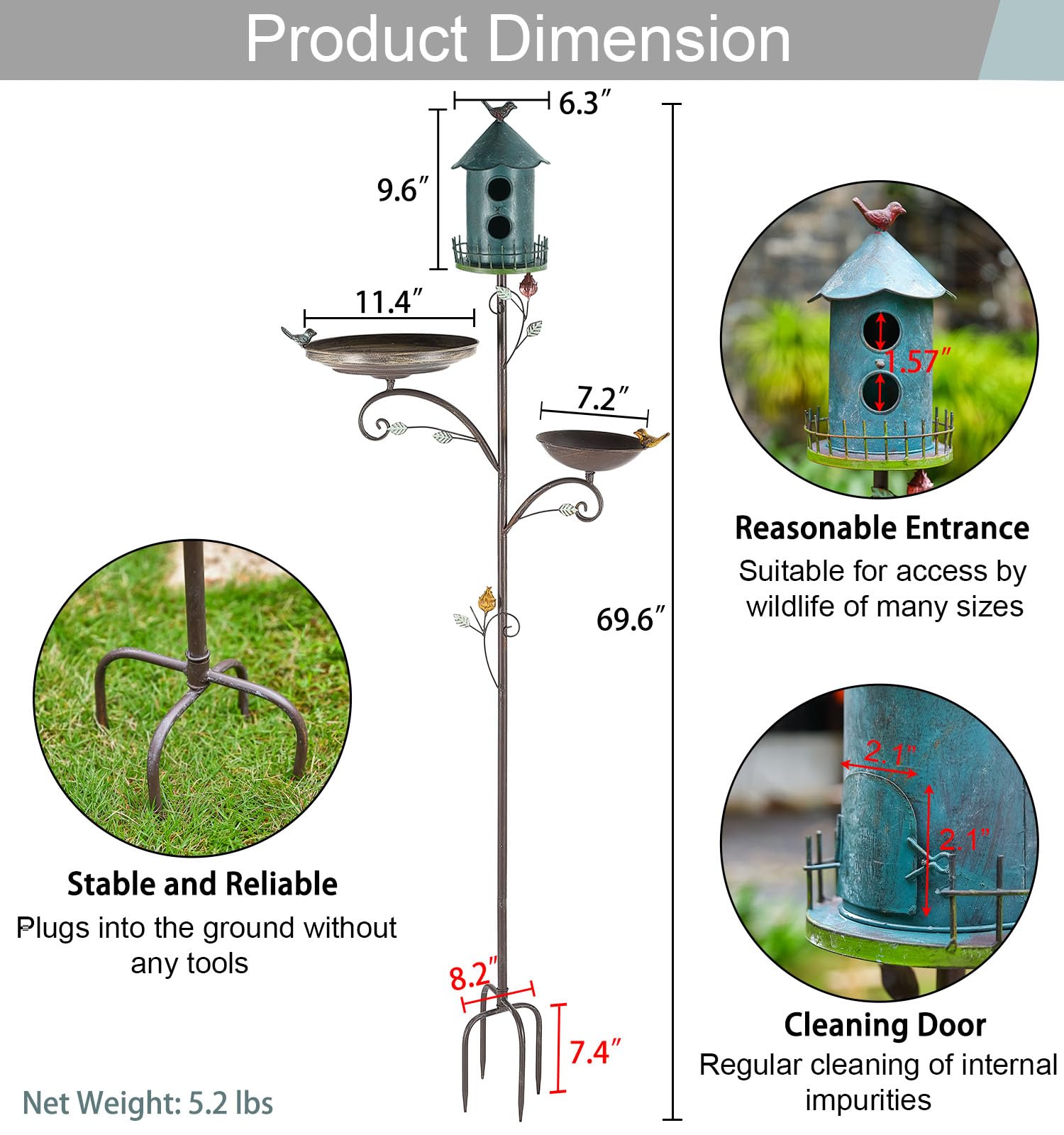 CaliDecor bird bath with birds feeding and bathing showing wildlife attraction benefit