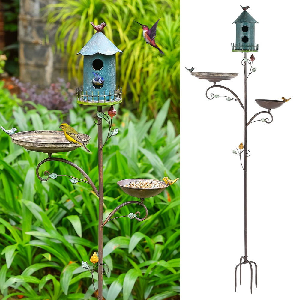 CaliDecor blue bird bath front view showing decorative finish and stability benefit