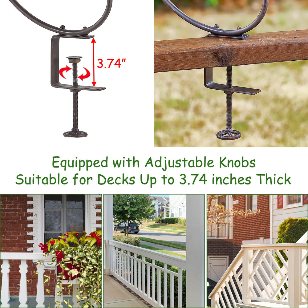 CaliDecor clamp attached to railing, demonstrates secure mounting and stability