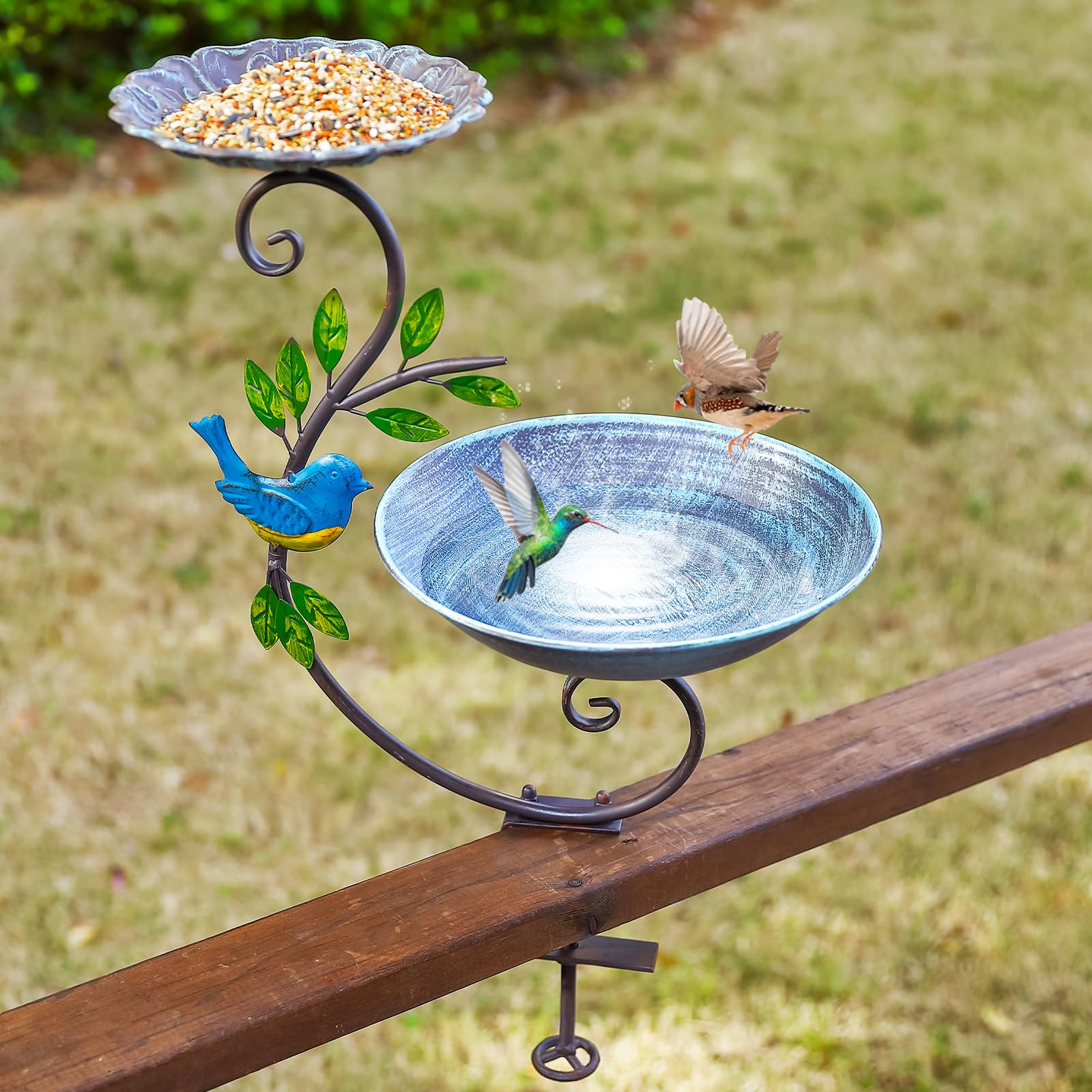 CaliDecor front view showing full 2-in-1 feeder and bath, highlights compact design