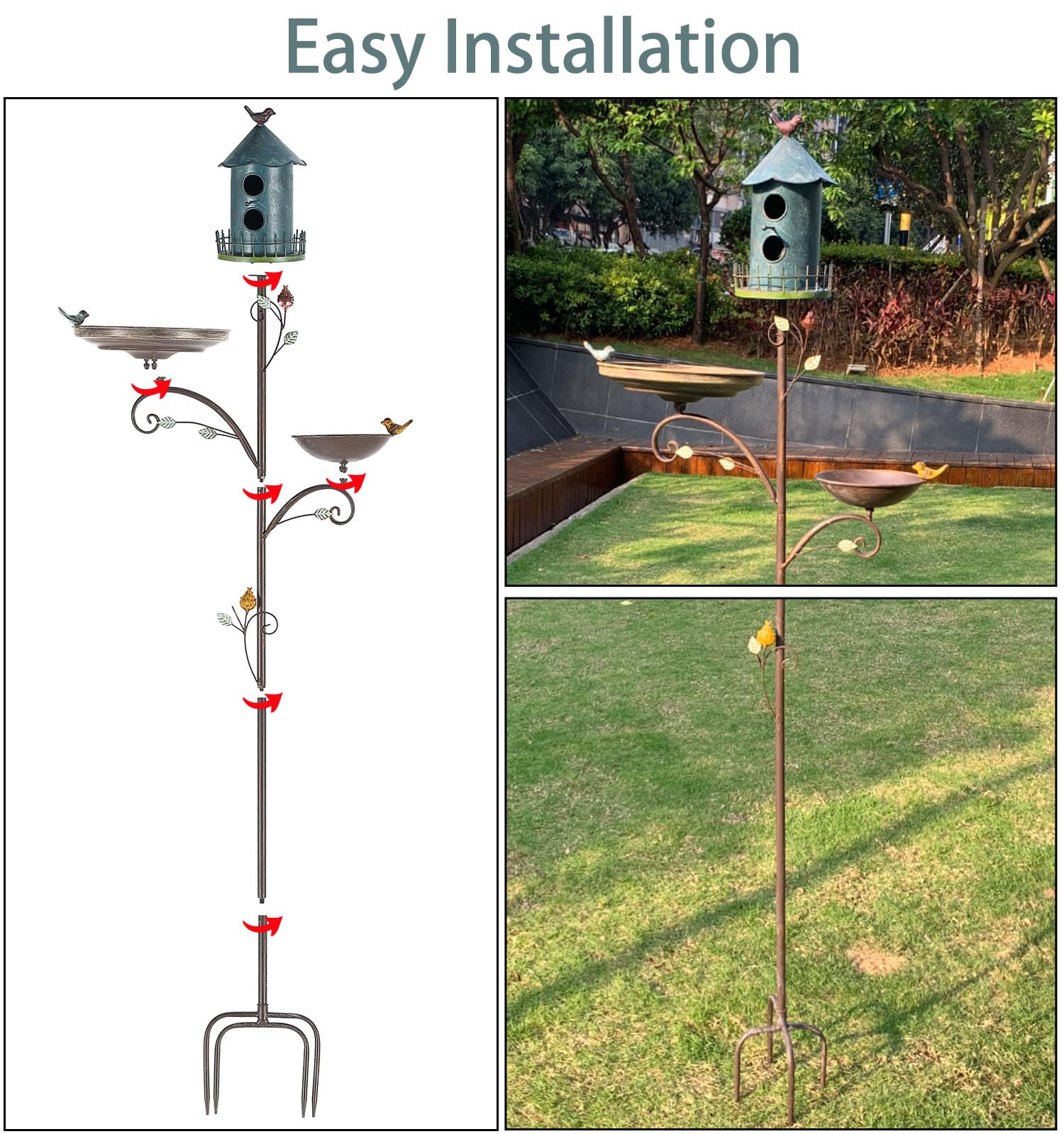 CaliDecor stake with 4-prong base anchored in soil for enhanced stability benefit