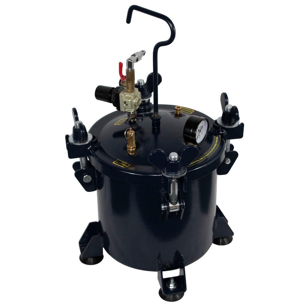 California Air Tools 255C front view showing compact blue pressure pot and handle for portability