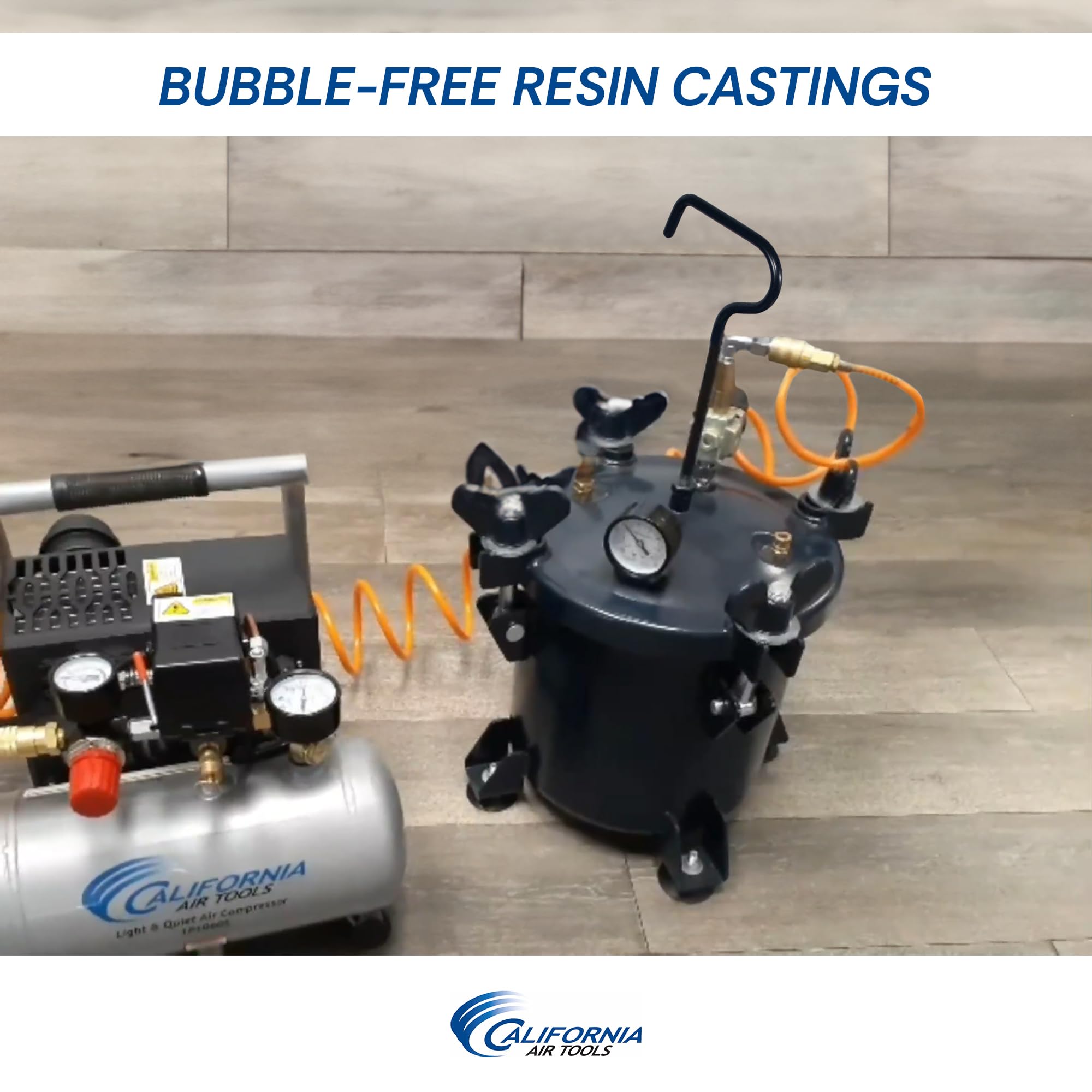 California Air Tools 255C open tank interior showing coated steel for easy cleaning benefit