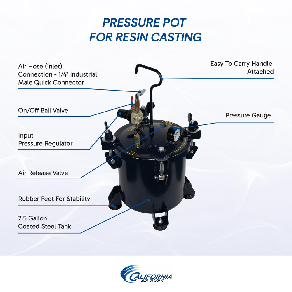 California Air Tools 255C top handle and valves visible offering easy control and transport