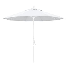 California Umbrella 9-foot front view showing full white Olefin canopy and clean lines for reliable shade
