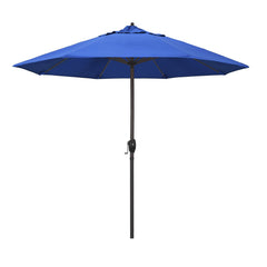 California Umbrella royal blue canopy front view showing full coverage and curb appeal