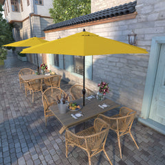 California Umbrella close-up of aluminum frame and crank lift highlighting rust-free durability