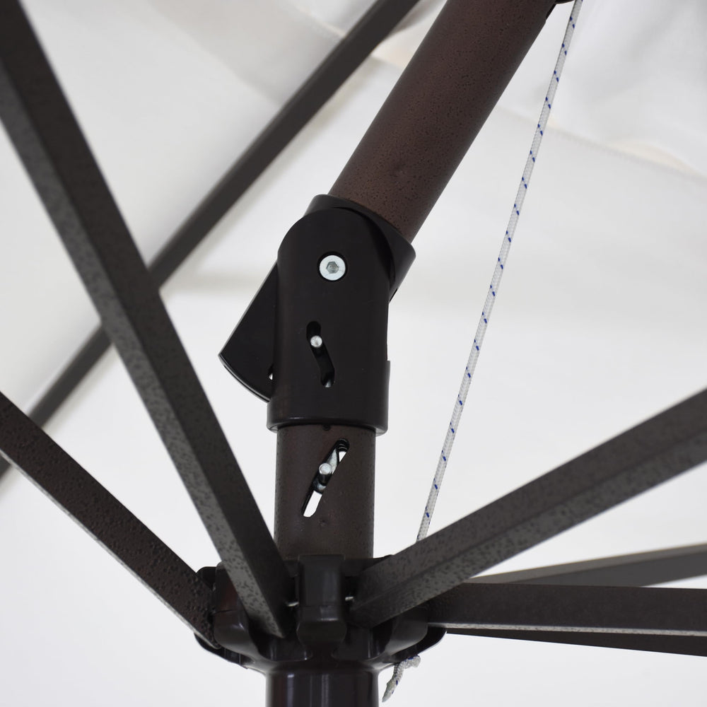 California Umbrella aluminum pole and eight ribs detail showing rust-resistant durability benefit